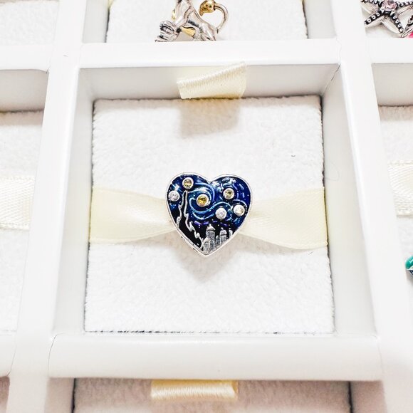 925 Sterling Silver Van Gogh Starry Night Heart Charm Fits Charm Bracelets - Picture 8 of 8